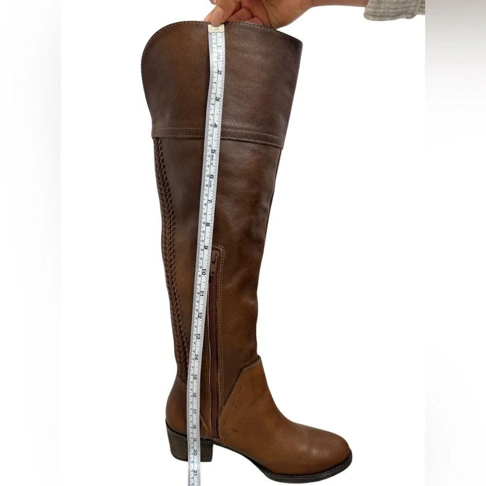 Vince Camuto Bendra‎ Leather Over the Knee Boots Brown Braided Detail Sz 6.5M